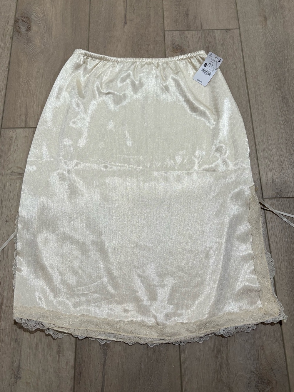 Cream Satin Lace-Trim Half Slip Skirt